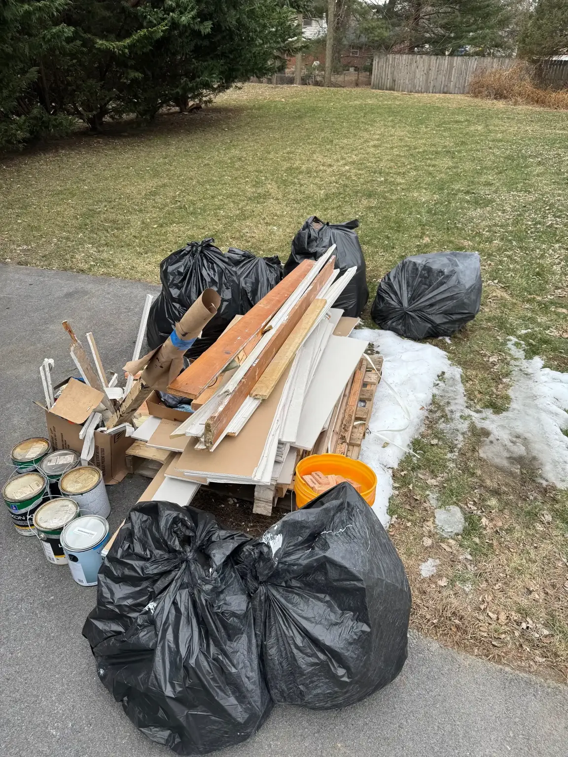 Wood junks and trash bags